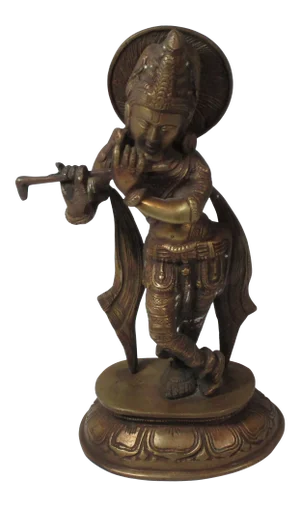 Vintage Early 20th Century Indian Brass Flute Player Figurine