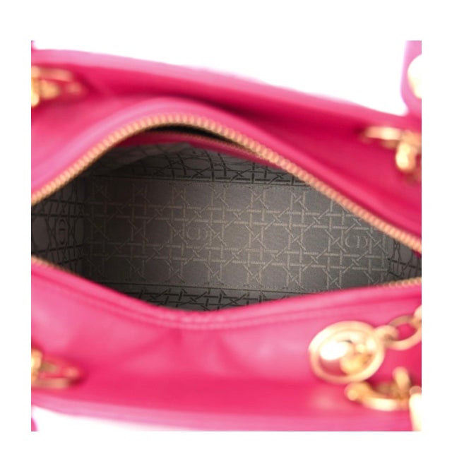 Christian Dior Lady Dior Large Lambskin Hot Pink / Fuschia Handbag, Excellent For Sale - Image 13 of 18