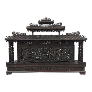 Mid 20th Century Chinese Wooden Carved Pagoda/Nine Dragons Wall