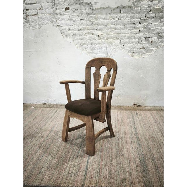 Brown Dutch Brutalist Oak Armchair with Leather Seat, 1970s For Sale - Image 8 of 16