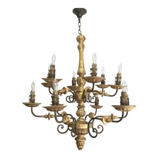 Italian 19th Century Carved Wooden Fragments Chandelier With 12 Arms For Sale