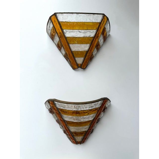 Hammered Glass Wrought Iron Sconces by Longobard, Italy, 1970s, Set of 5 For Sale - Image 6 of 12