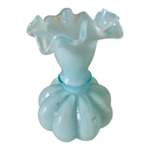 Vintage Fenton Light Blue Melon Vase With Ruffled Edge