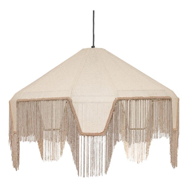 Buchanan Fabric Fringed Angled Pendant Light, Natural For Sale