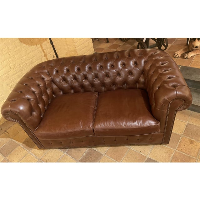 2-Seater Chesterfield Sofa in Brown Leather, 2010s For Sale - Image 3 of 15
