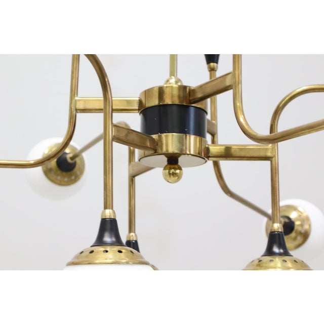 Chandelier with 18 Lights in Brass and Opal Glass by Stilnovo, Italy, 1959 For Sale - Image 11 of 15