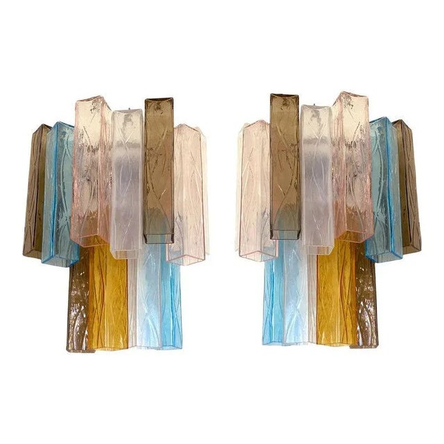 Multicolored Squared Murano Glass Wall Sconces, Set of 2 For Sale - Image 13 of 13