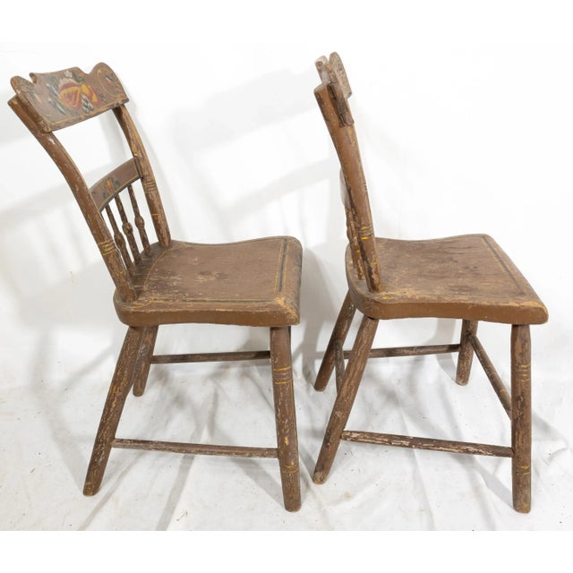 Late 19th Century 19th Century Pair of Painted Rustic Primitive Farmhouse Side Chairs For Sale - Image 5 of 10