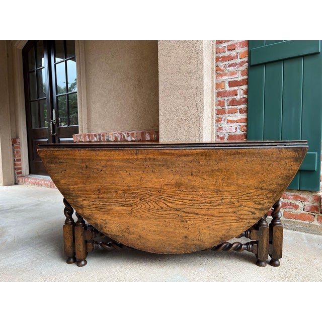 Antique English Wake Dining Table Drop Leaf Barley Twist Jacobean Oak Console For Sale - Image 13 of 18