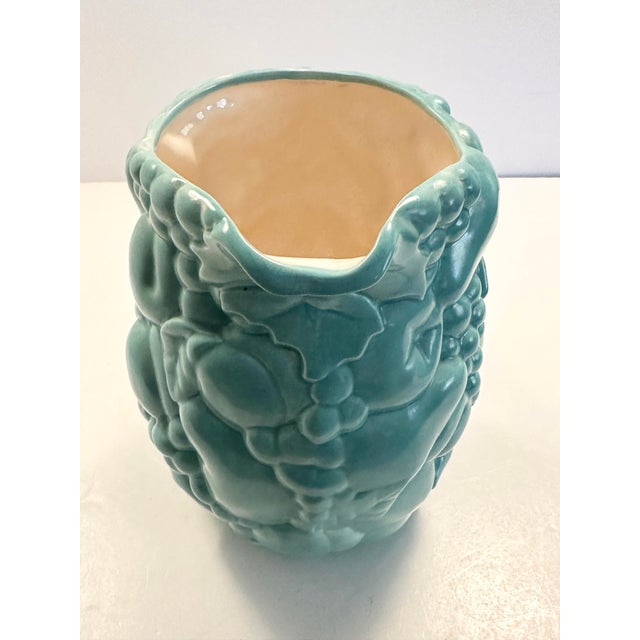 Vintage MCM Ceramic Serving Pitcher and Drinks Glasses, Celadon Fruit Relief Pattern For Sale - Image 6 of 9