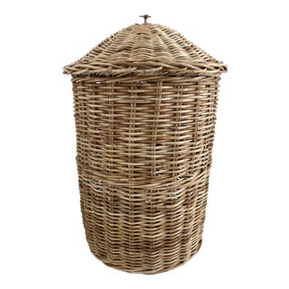 Vintage Wicker Basket With Brass Palm Tree For Sale