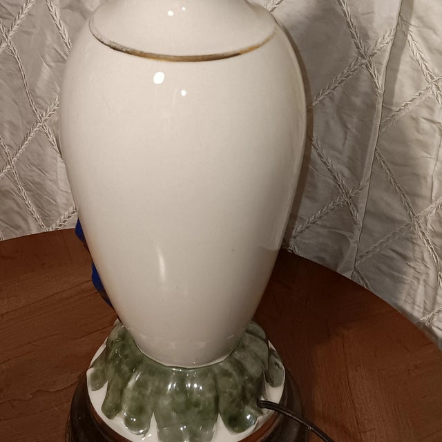 Vintage Ceramic Lamp With Raised Morning Glory Floral and Gilt For Sale - Image 4 of 18