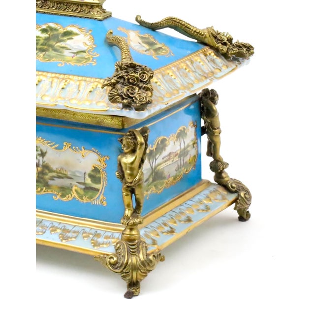 Ceramic Large French Sevres Style Porcelain Ormolu Mounted Casket Box 19th Century For Sale - Image 7 of 10