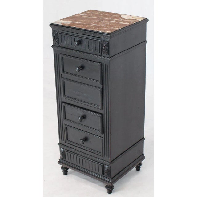 1990s Edwardian Marble Top Ebonized Black Four-Drawer Barber Stand For Sale - Image 12 of 12