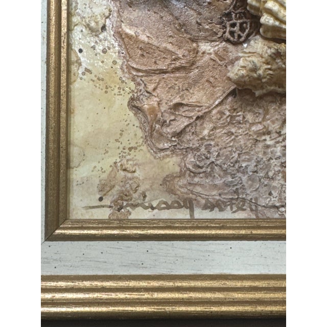 Abstract Mixed Media Coastal Shell & Sea Fan Framed Oil Painting For Sale - Image 12 of 12
