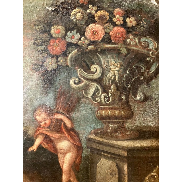 Italian School, 1600s, Allegory of Winter, Putti, Cherubs Still Life, 1800s, Oil on Canvas & Wood & Gold Leaf, Framed For Sale - Image 8 of 10