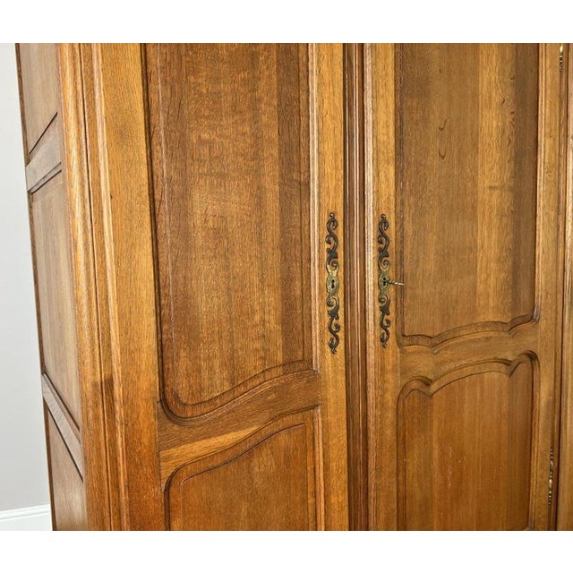 Vintage French Louis XVI Style Carved Oak 3-Door Wardrobe For Sale - Image 6 of 12