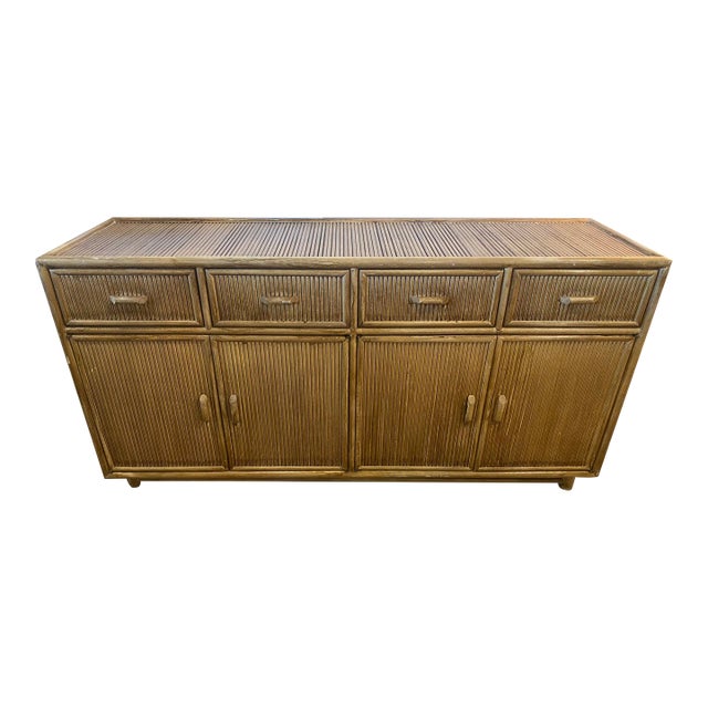 Vintage Palm Beach Bamboo Pencil Reed Credenza Cabinet Buffet Drawers Dresser For Sale
