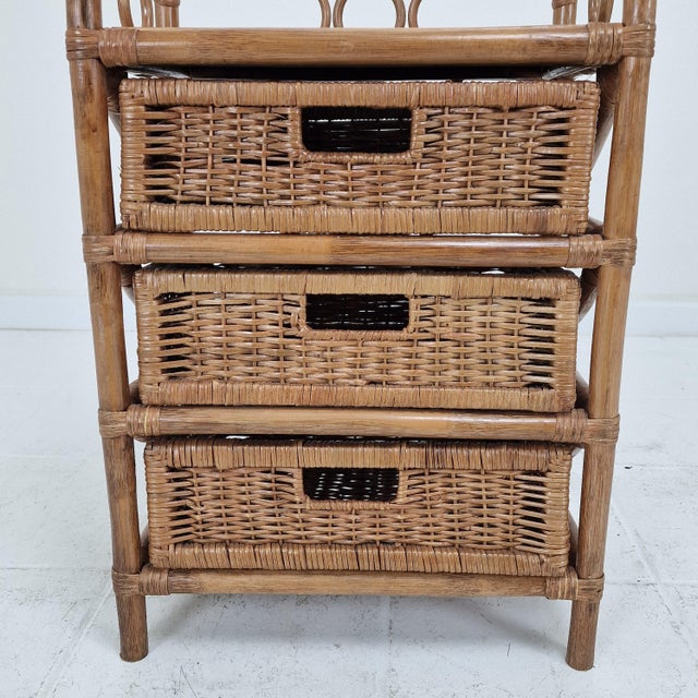 Mid-Century Modern Italian Rattan and Wicker Three-Drawer Chest, 1970s For Sale - Image 11 of 14