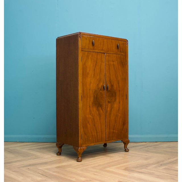 British Art Deco Burr Walnut Tallboy Linen Cabinet, 1930s For Sale - Image 9 of 9