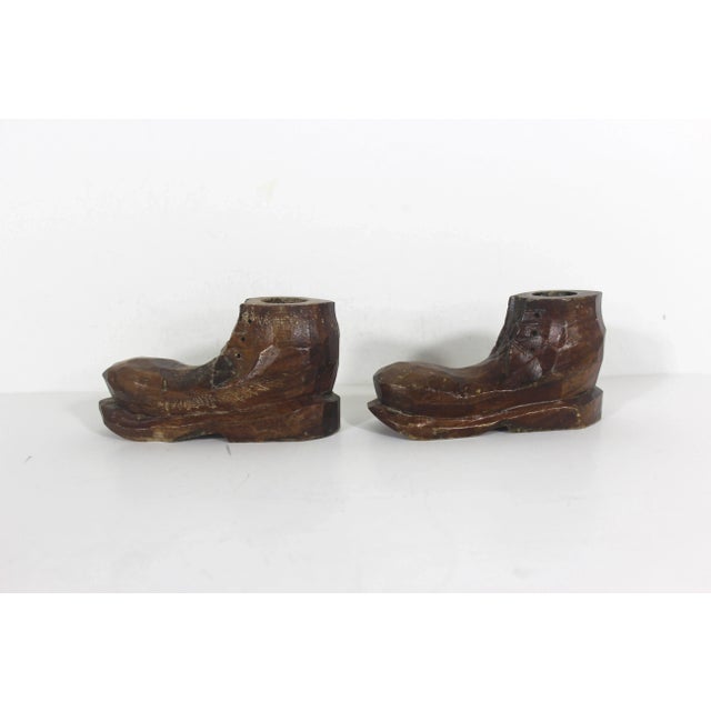 Vintage Folk Art Hand Carved Wood Boot Candleholders, a Pair For Sale - Image 6 of 8