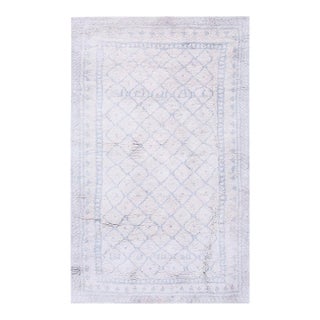 1920s White Diamond Antique N. Indian Agra Cotton Carpet 4'3" X 6'8" Handknotted Rug For Sale