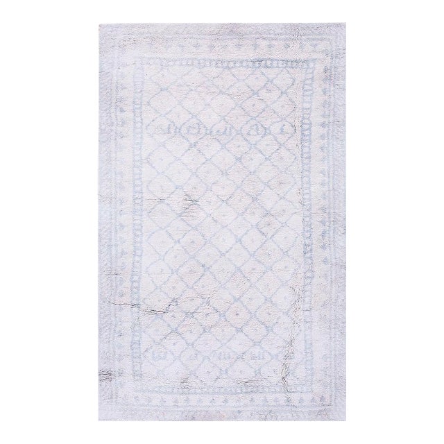 1920s White Diamond Antique N. Indian Agra Cotton Carpet 4'3" X 6'8" Handknotted Rug For Sale