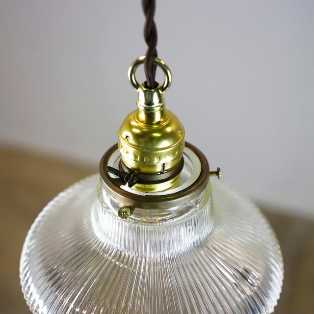 Industrial 1960s Holophane Clear Glass Vintage Industrial Pendant Light 11 For Sale - Image 3 of 5