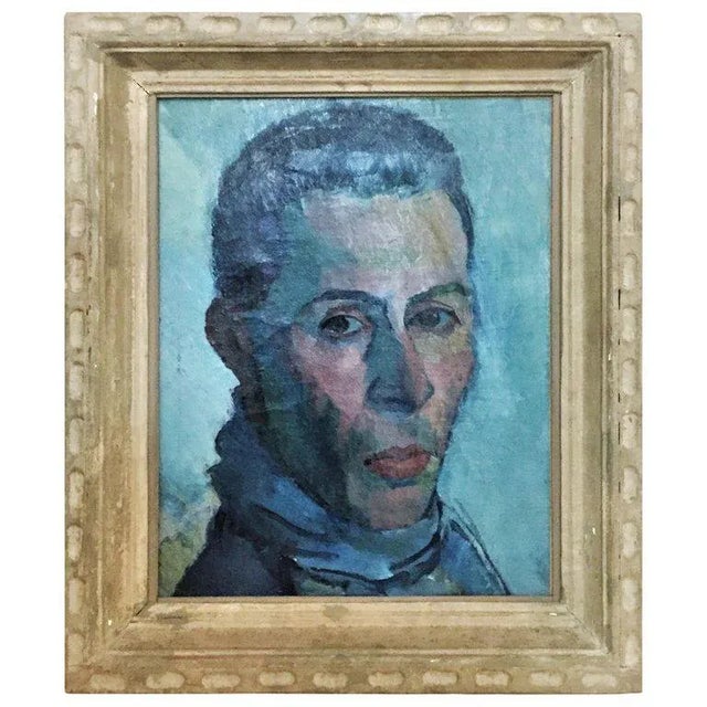 Turquoise Boris Solotareff, Portrait of Mr. Lautenberg, Vintage Oil on Canvas Painting, 1920's For Sale - Image 8 of 8