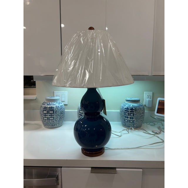Lauren Ralph Lauren Late 20th Century Ralph Lauren Cobalt Blue Porcelain Double Gourd Table Lamp For Sale - Image 4 of 9