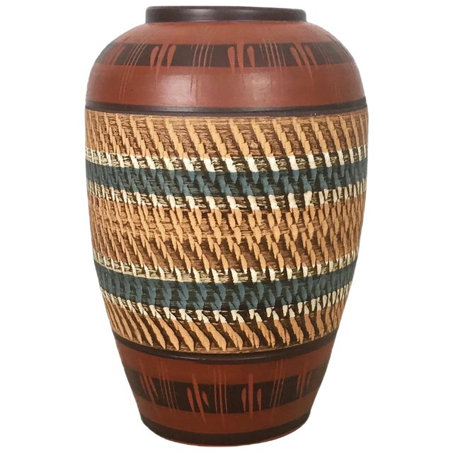 Large Vintage Handmade Ceramic Pottery Floor Vase, Germany, 1960s For Sale