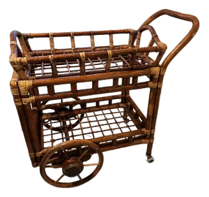 Vintage Rattan and Bamboo Tray Bar Cart