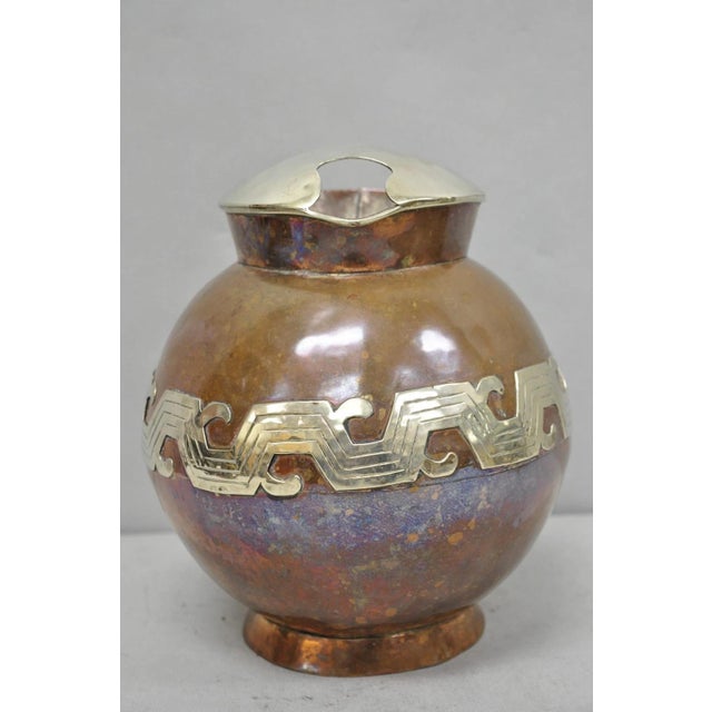 Traditional Vintage Artesanias Taxco Mexico Primitive Water Pitcher Silver Mounted Copper For Sale - Image 3 of 16
