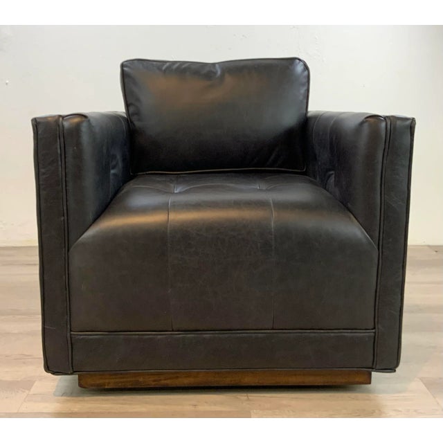 Modern Modern Square Back Black Leather Swivel Chairs Pair For Sale - Image 3 of 9