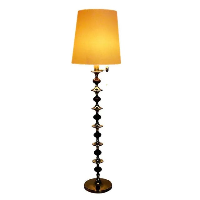 Mid-Century Floor Lamp with Wood and Brass Stem For Sale - Image 4 of 8