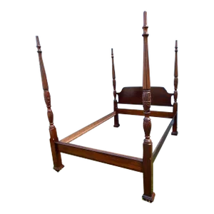 Hickory Chair Co Solid Cherry Rice Carved Four Poster Queen Bed Frame