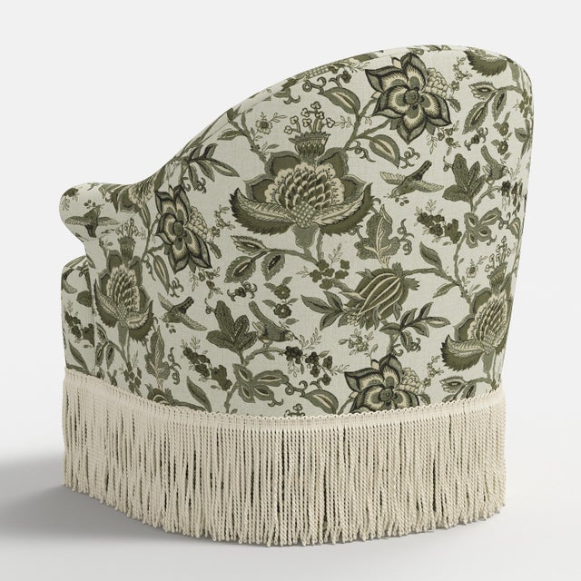 Cecile Ivory Fringe Swivel Chair in Prairie Floral Light Green For Sale In Chicago - Image 6 of 7
