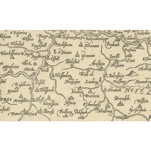 Woodcut Map of the Rhine River Region, 1628 For Sale - Image 3 of 6