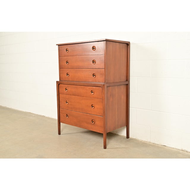 John Van Koert for Drexel Counterpoint Mid-Century Modern Sculpted Walnut Highboy Dresser, 1950s For Sale - Image 18 of 18