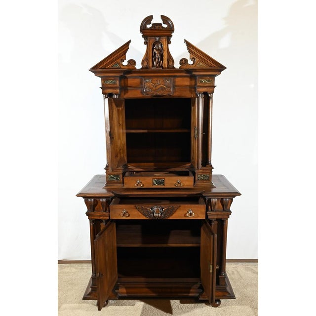 Small Mid-19th Century Renaissance Style 2-Body Buffet in Walnut For Sale - Image 5 of 18