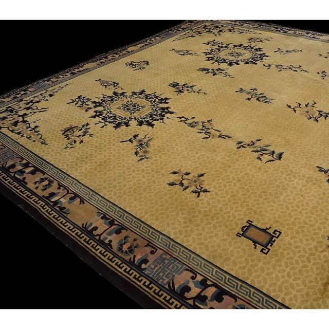 Antique Peking Chinese Medallion Ivory 1920s Rug, Circa Date: 1920s. This exquisite example of early 20th-century Chinese...
