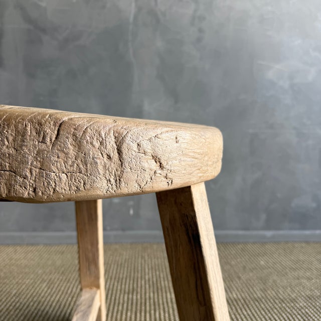 Vintage Elm Wood Wheel Side Table #4c2 For Sale - Image 9 of 9