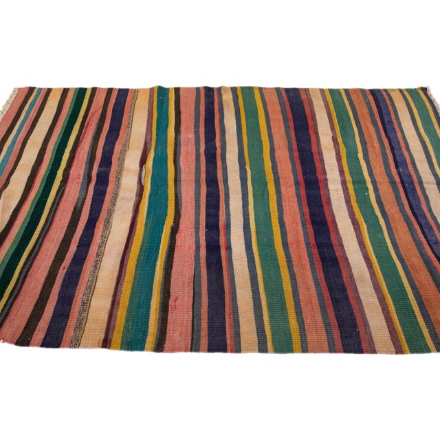 1960s 1960s Vintage Turkish Kilim Multicolor Handmade Stripes Wool Rug For Sale - Image 5 of 8