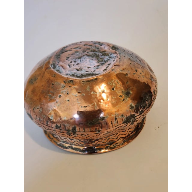 Small Antique Safavid 18th Century Copper Bowl Hammered and Inscribed For Sale - Image 4 of 7
