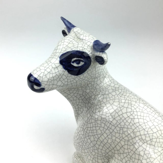 Ceramic Vintage Hand Fired Artisan Pottery Cow From the Manger For Sale - Image 7 of 13