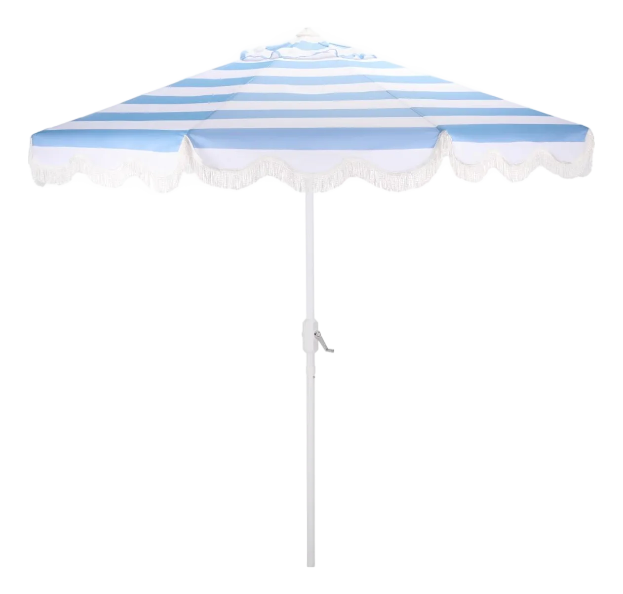 9 blue patio umbrella white pole Lucerna 9 Ft Crank Umbrella, Baby Blue Stripe/White Pole