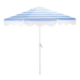 Lucerna 9 Ft Crank Umbrella, Baby Blue Stripe/White Pole For Sale