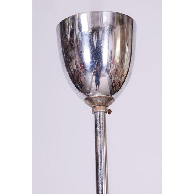 Blue Mid-Century Czech Chromed Steel and Milk Glass Pendant Light, 1960s For Sale - Image 8 of 12