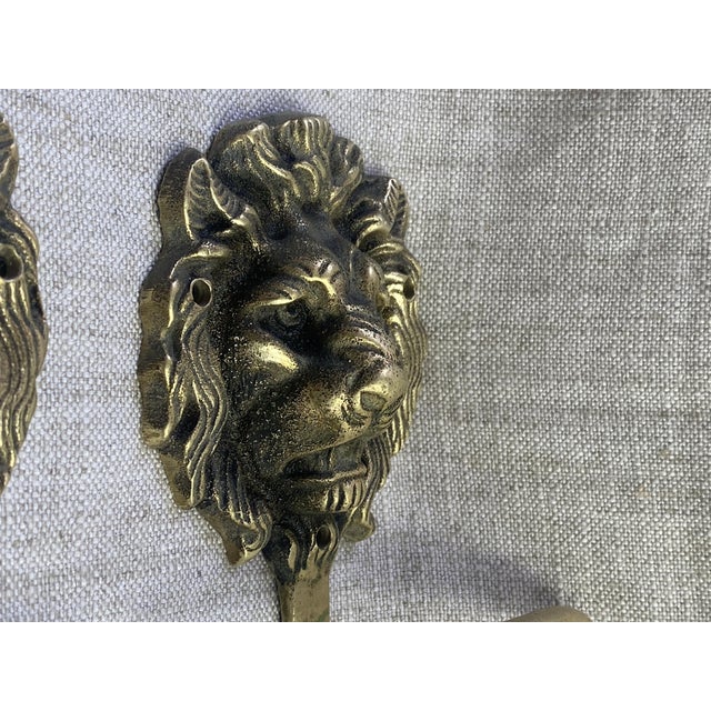 Gold Vintage Brass Lion Head Coat Hooks, 1940s, Set of 2 For Sale - Image 8 of 15