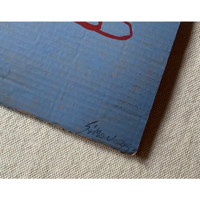 1980s Folk Art Double-Sided Painting on Cardboard, Signed Simon For Sale - Image 4 of 12